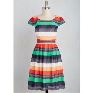 MODCLOTH | Retro Rainbow Stripe Fit & Flare Dress